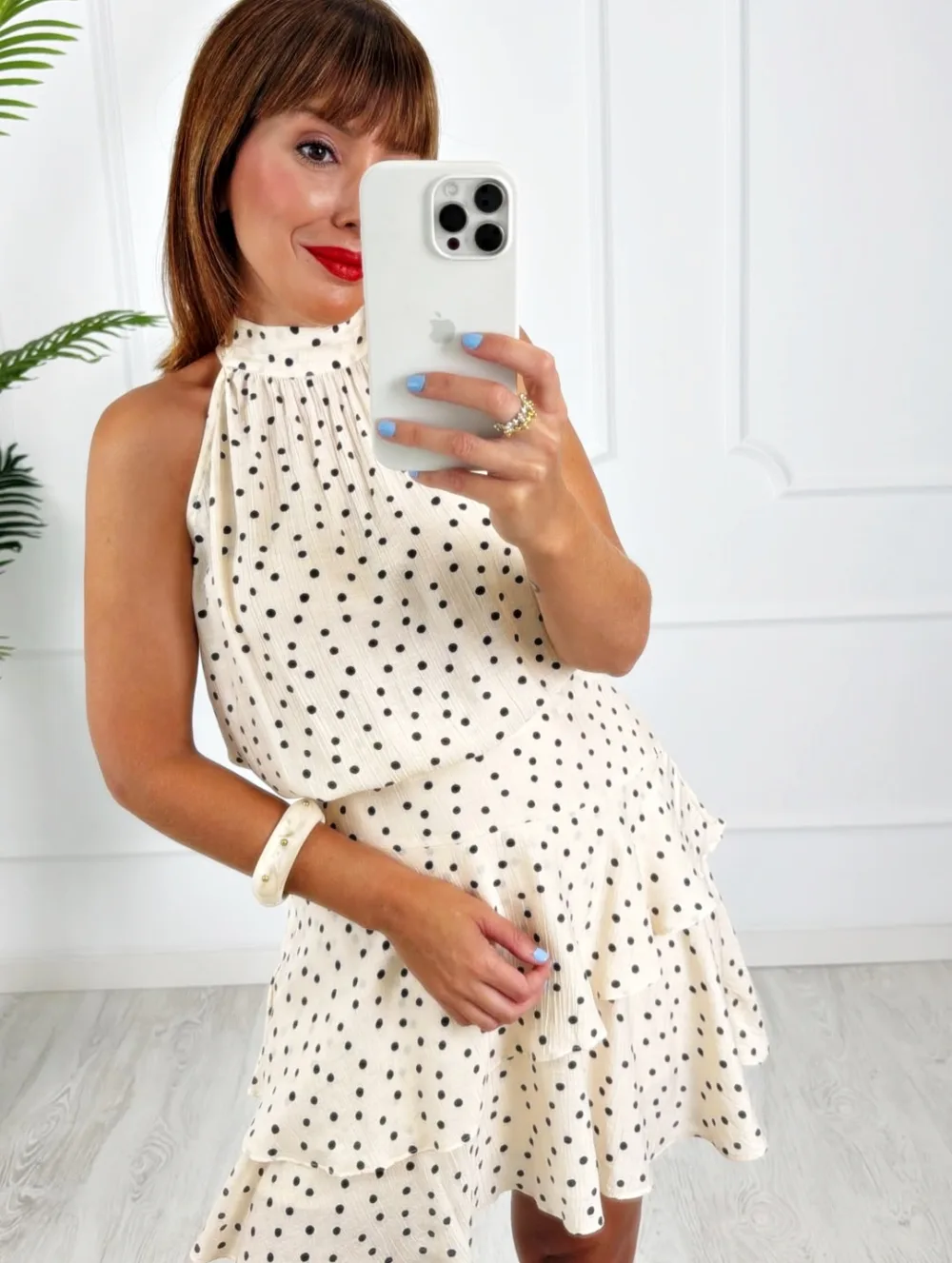 Top halter lunares negros