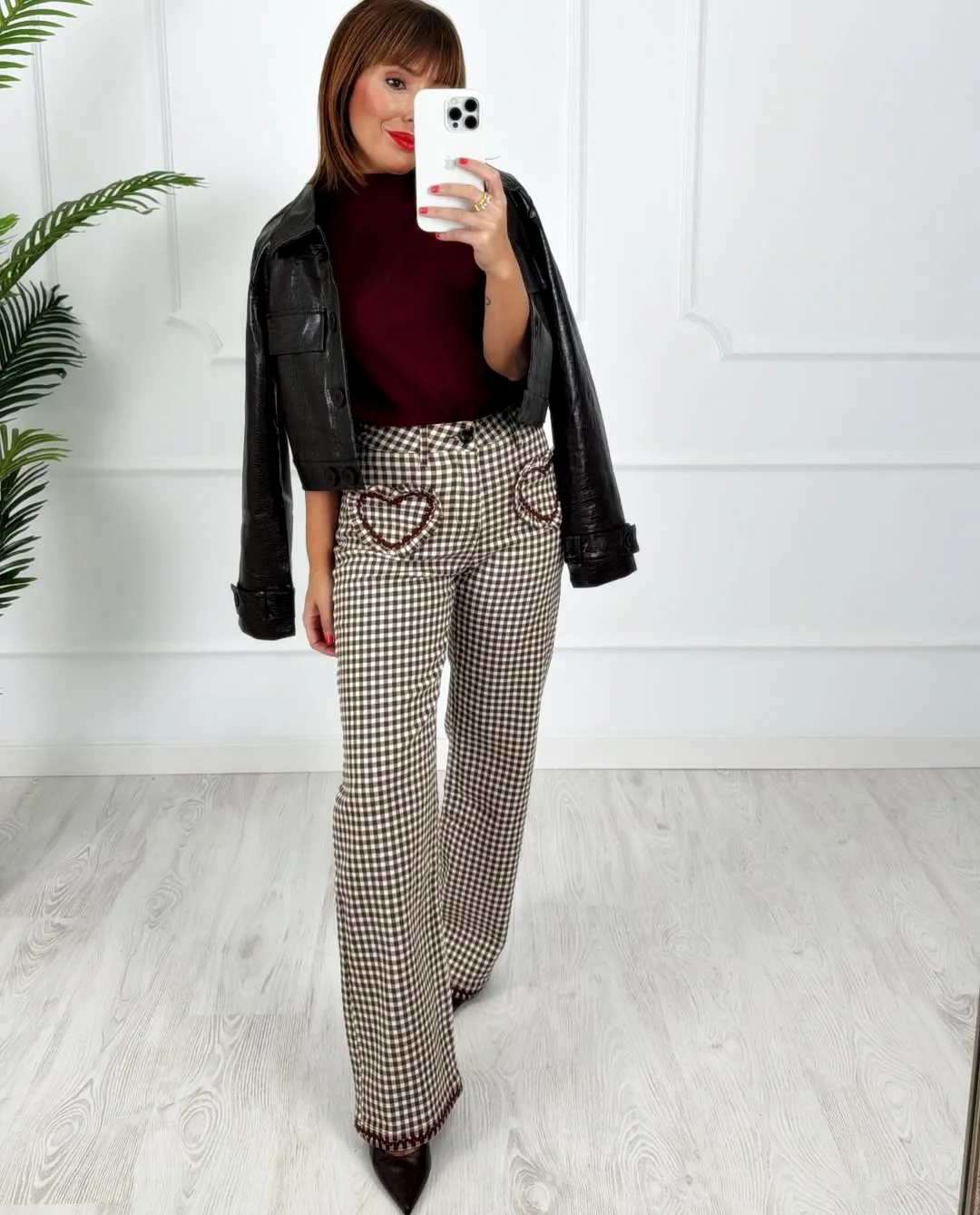 Pantalón cuadros corazones chocolate - Imagen 3