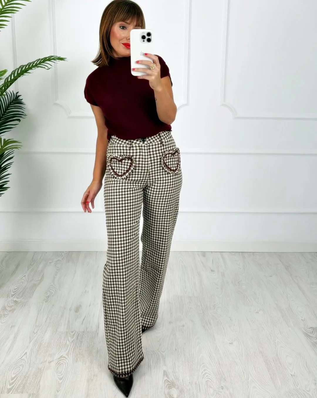 Pantalón cuadros corazones chocolate - Imagen 2