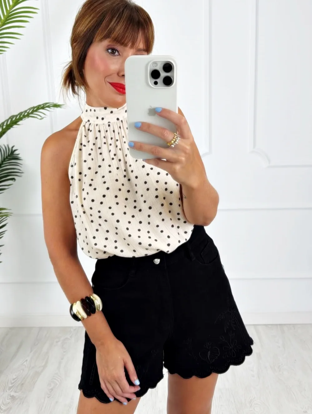 Short ondas bordados negro