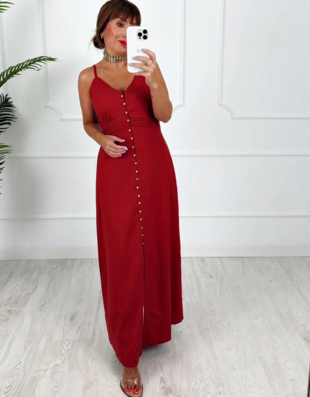 Vestido botones teja