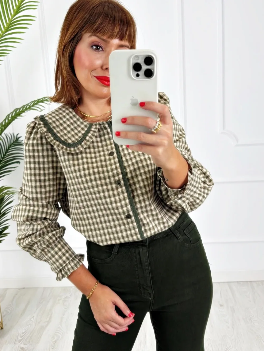 Camisa cuadros puntilla verde