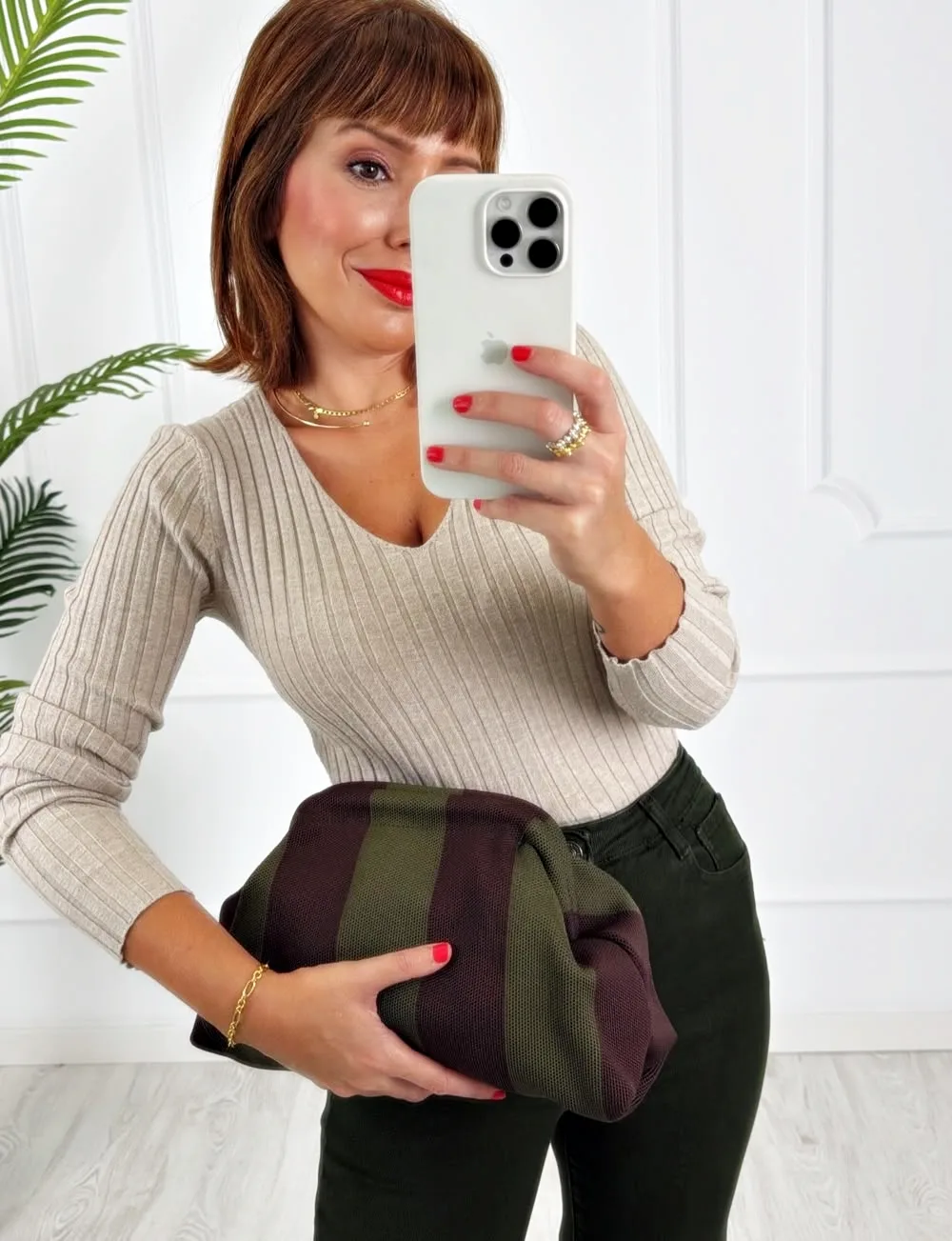 Bolso franjas chocolate kaki