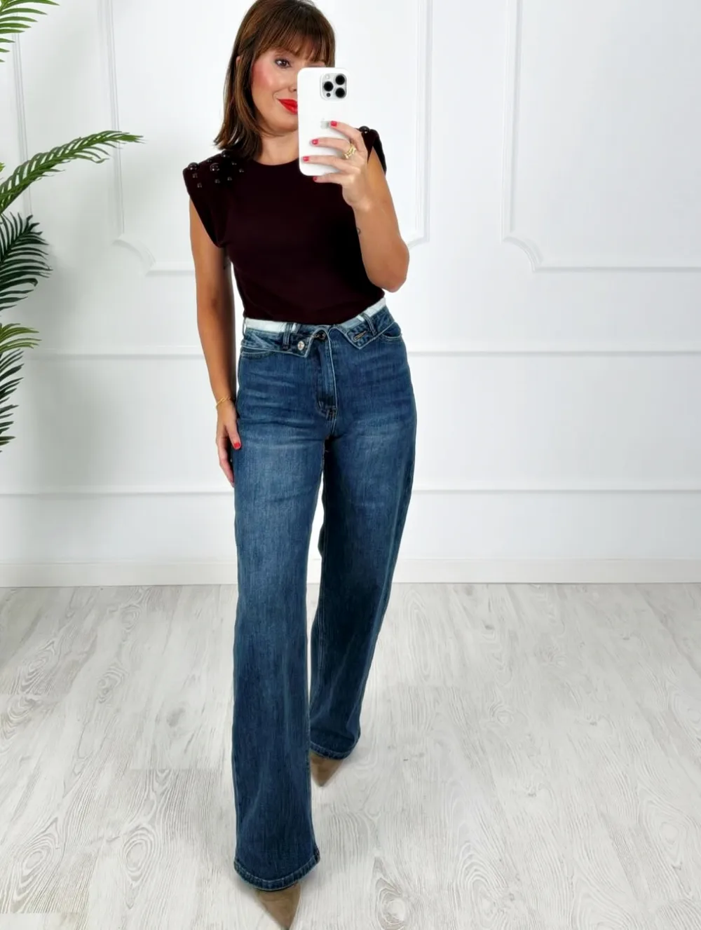 Pantalón denim cintura vuelta