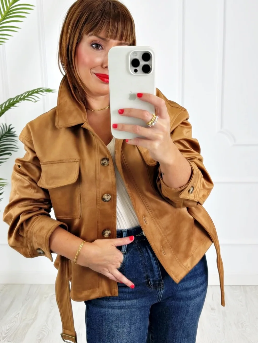 Chaqueta Ante cinturón camel