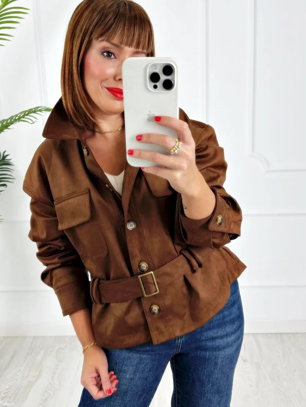 Chaqueta Ante cinturón chocolate