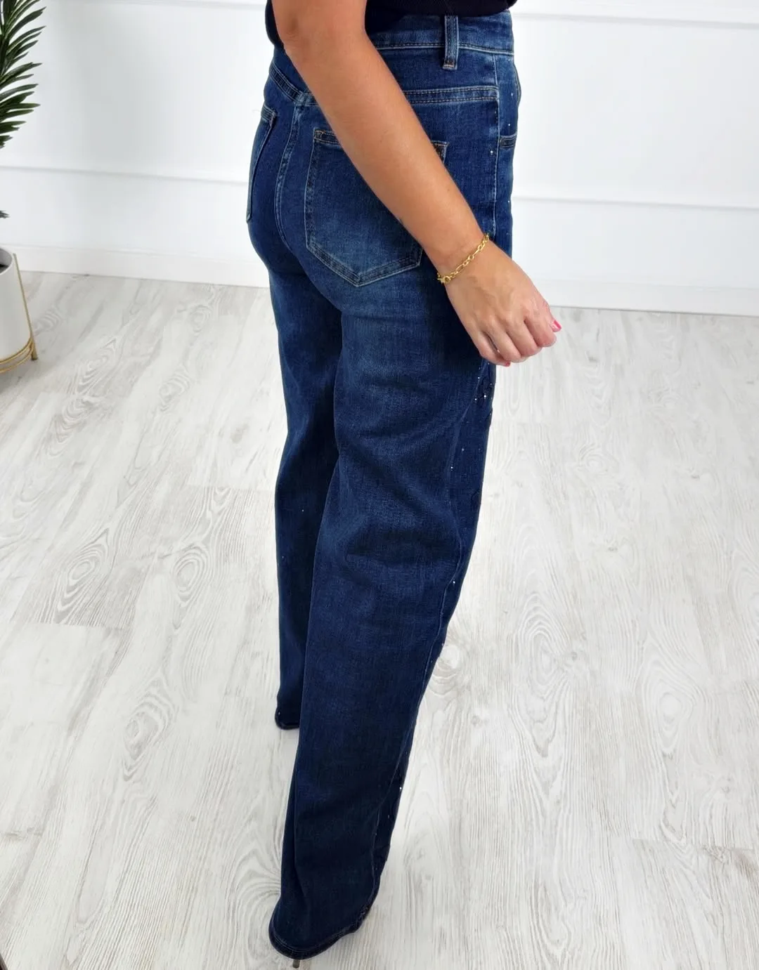 Pantalón denim bordados strass - Imagen 4