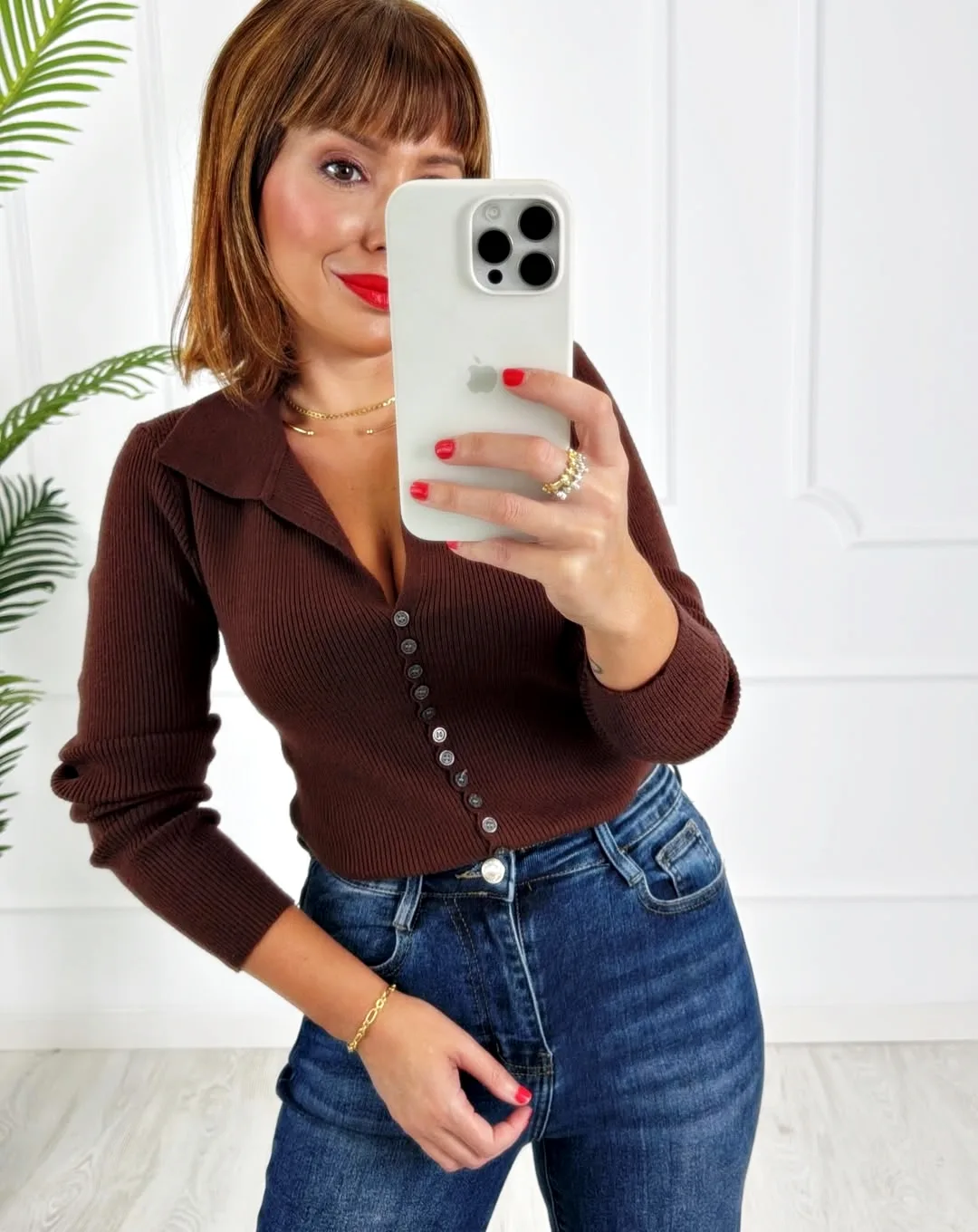 Chaqueta polo botones chocolate