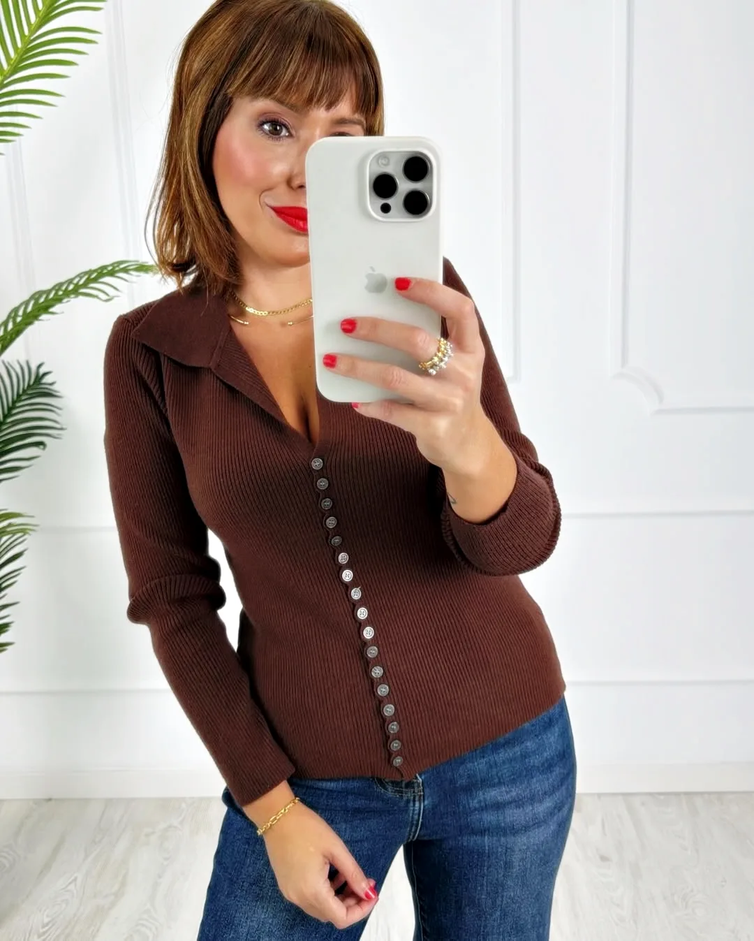 Chaqueta polo botones chocolate - Imagen 2