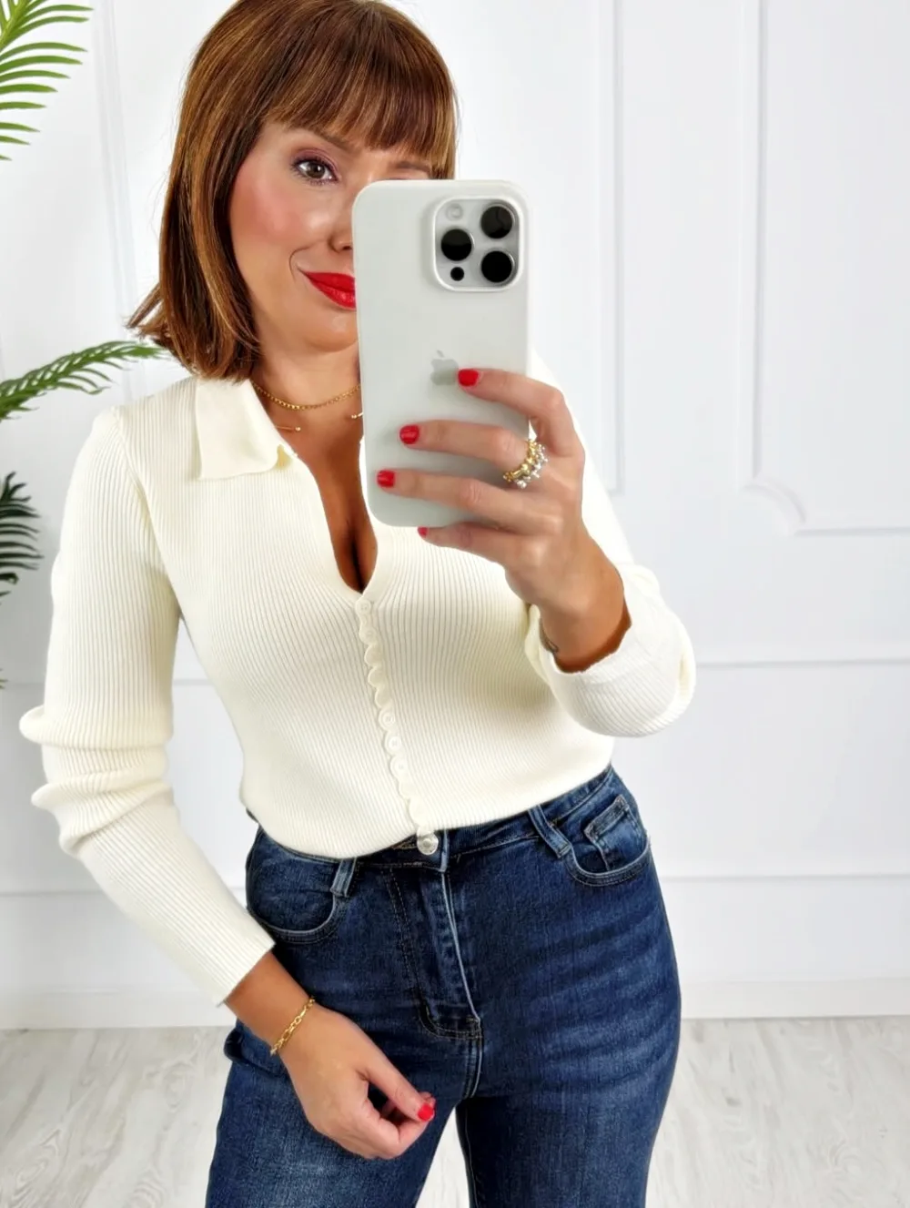 Chaqueta polo botones crudo