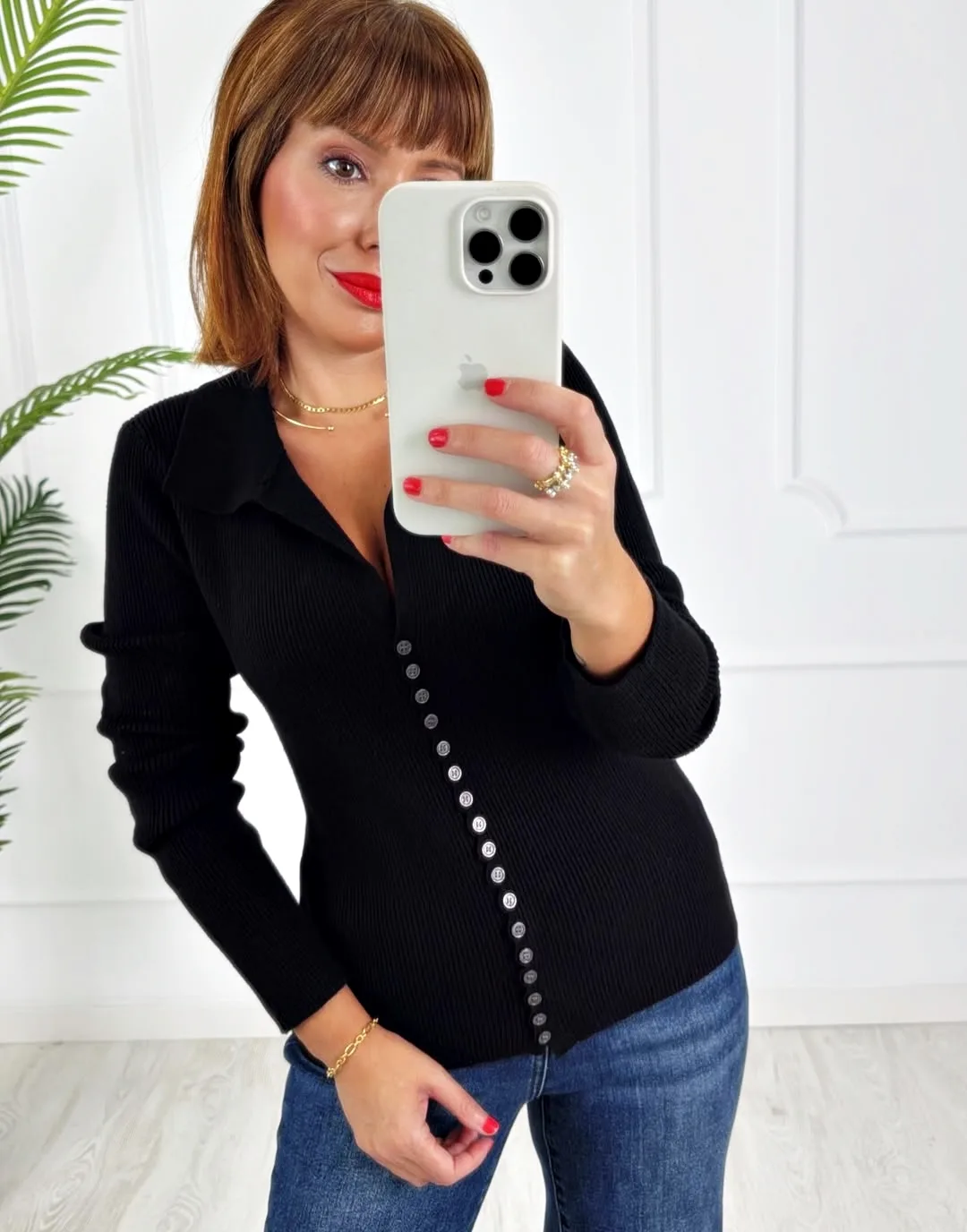 Chaqueta polo botones negra - Imagen 2