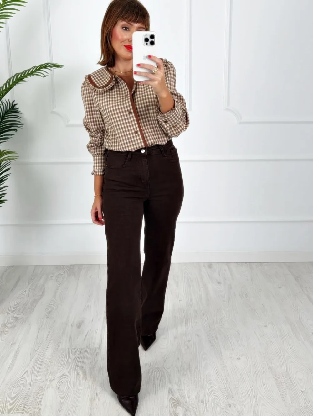 Pantalón denim wide chocolate