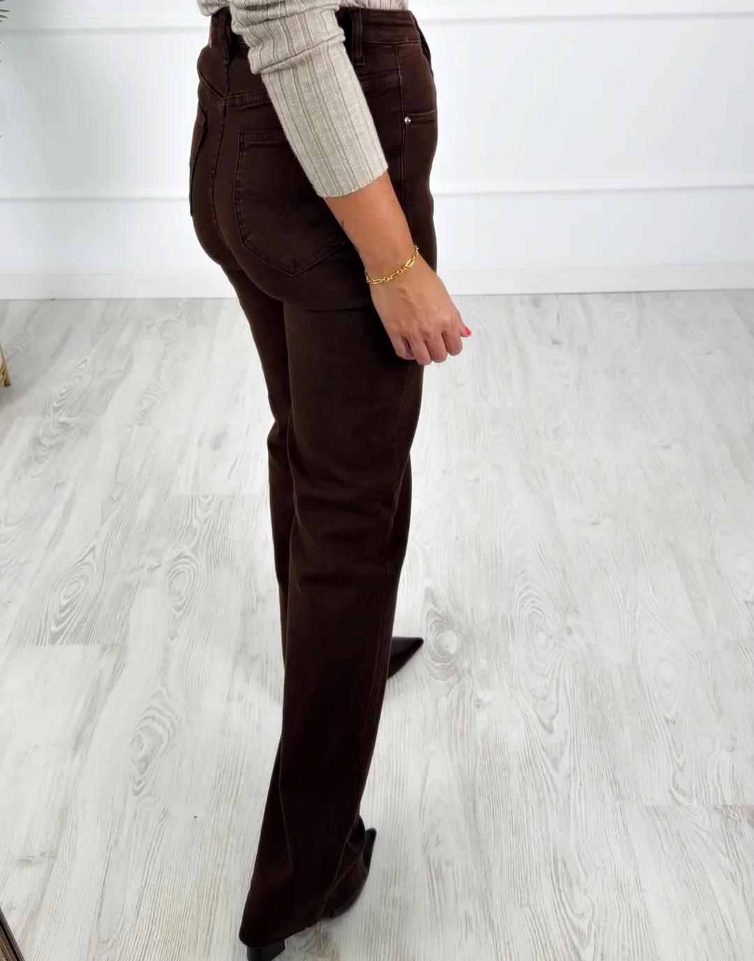 Pantalón denim wide chocolate - Imagen 4