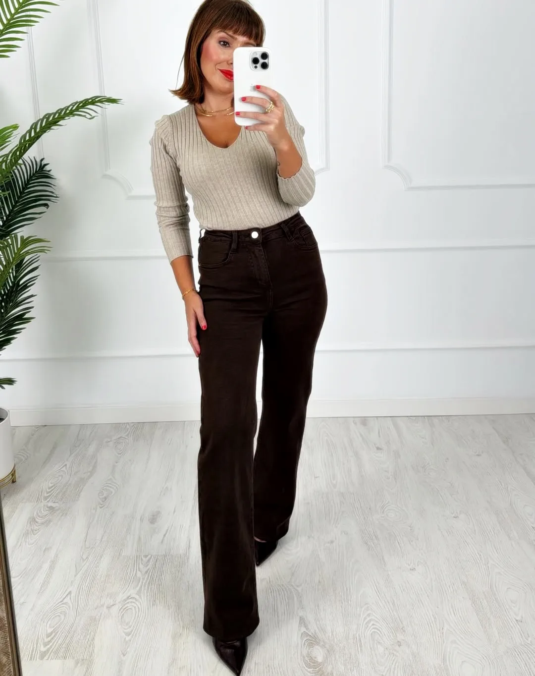 Pantalón denim wide chocolate - Imagen 2
