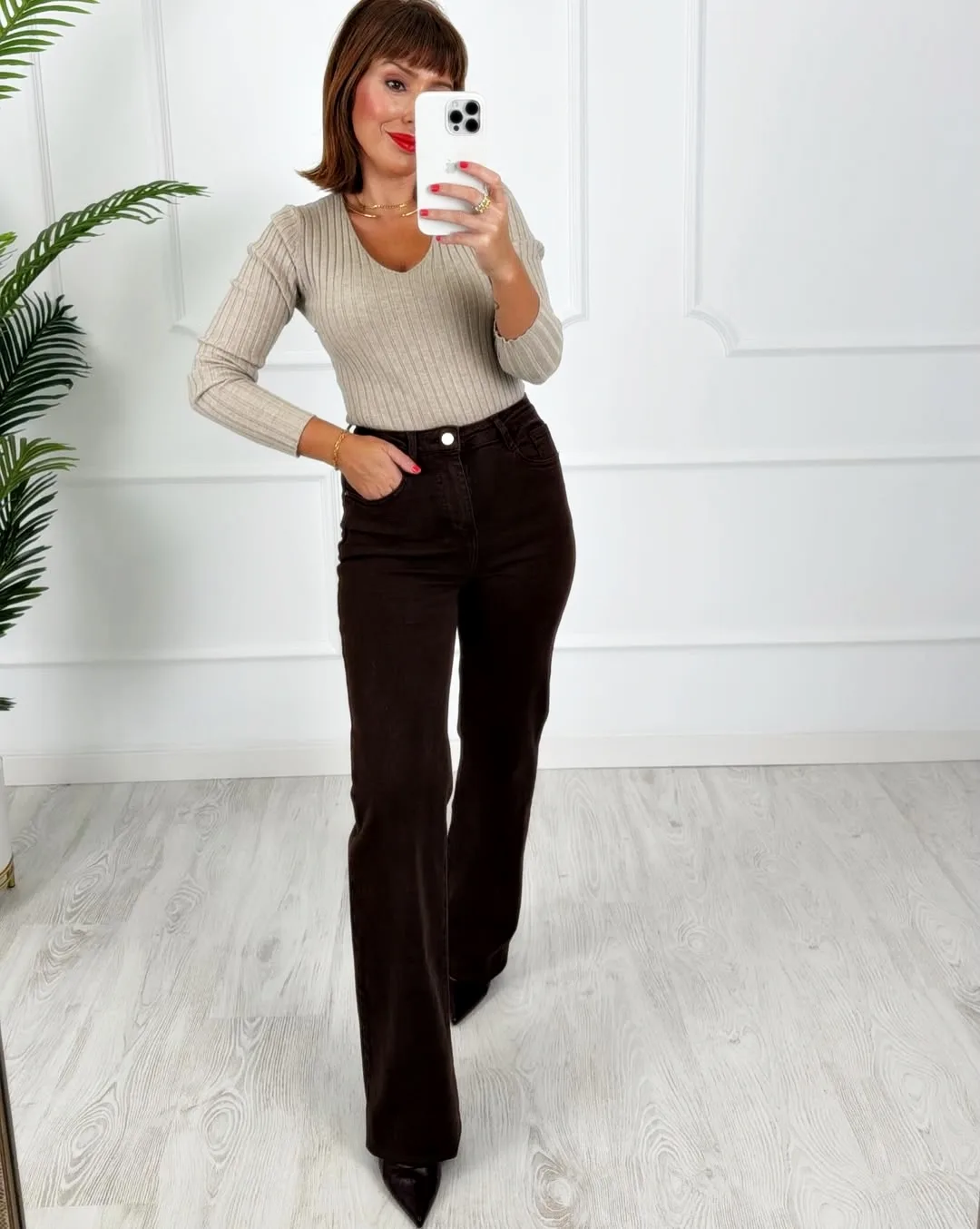 Pantalón denim wide chocolate - Imagen 3