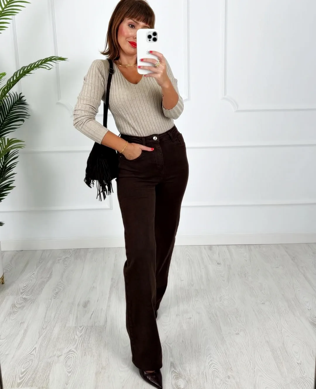 Pantalón denim wide chocolate - Imagen 5