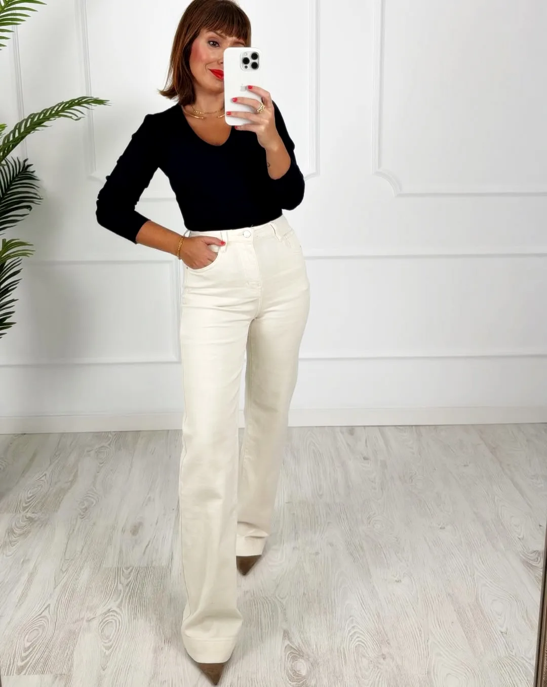 Pantalón denim wide crudo