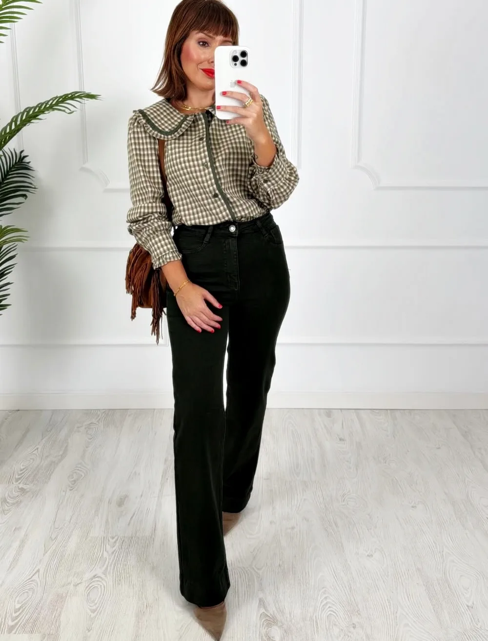Pantalón denim wide verde