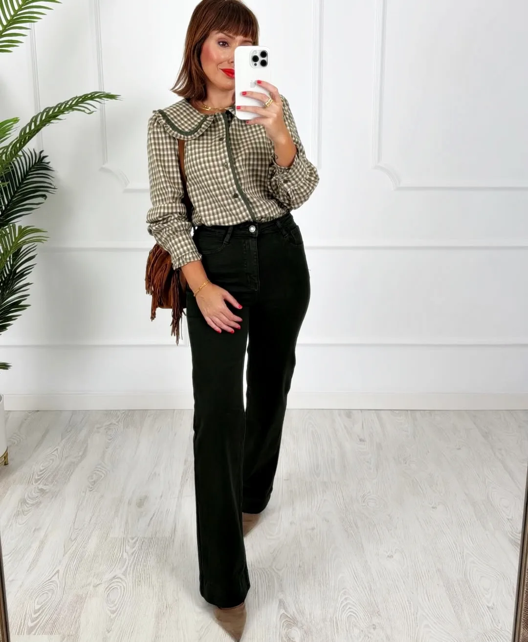 Pantalón denim wide verde