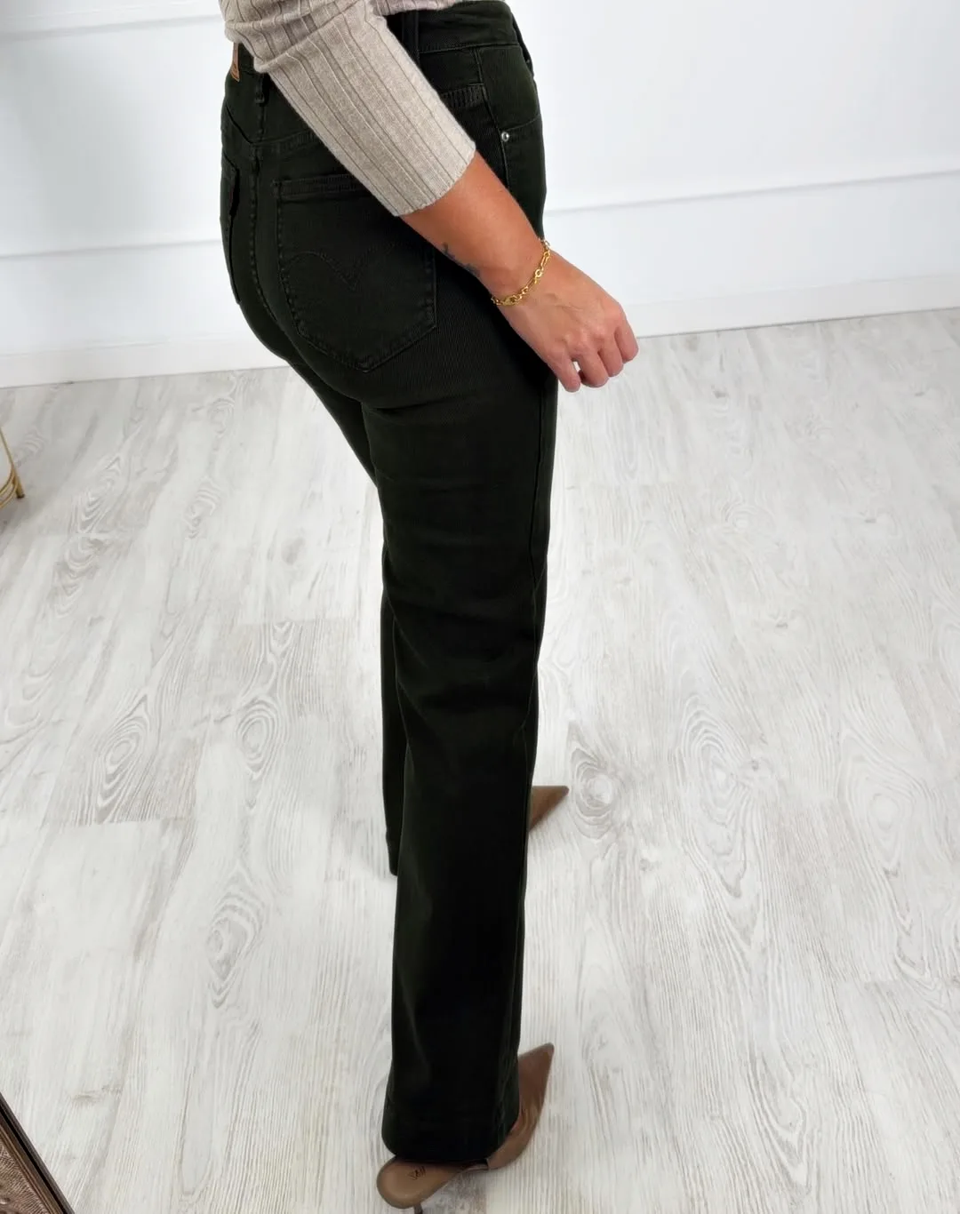 Pantalón denim wide verde - Imagen 3