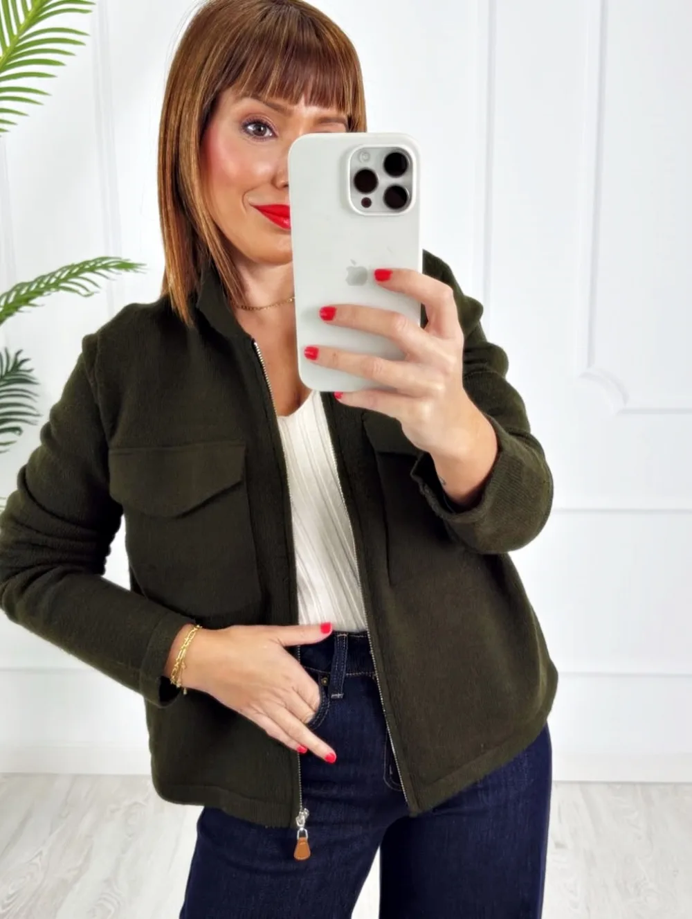 Chaqueta bolsillos cremallera kaki