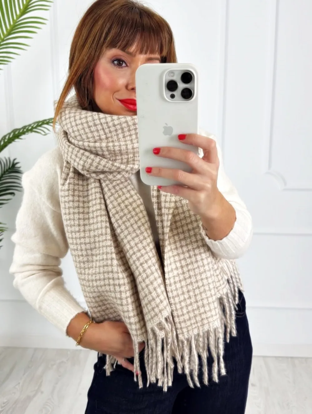 Bufanda extrasuave cuadros beige