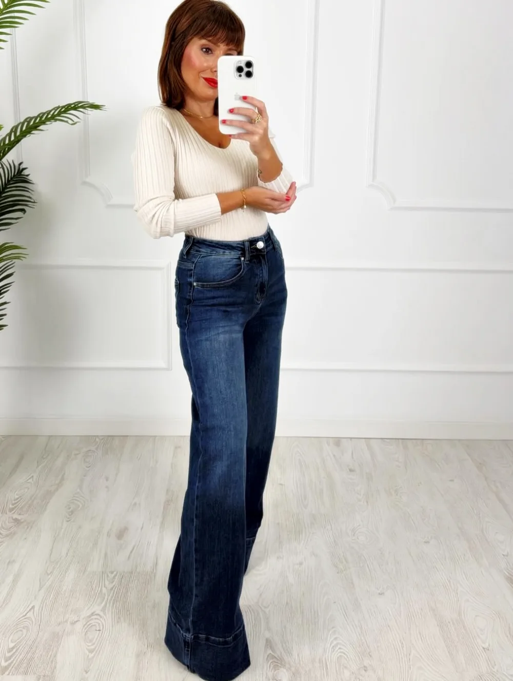 Pantalón palazzo denim medio