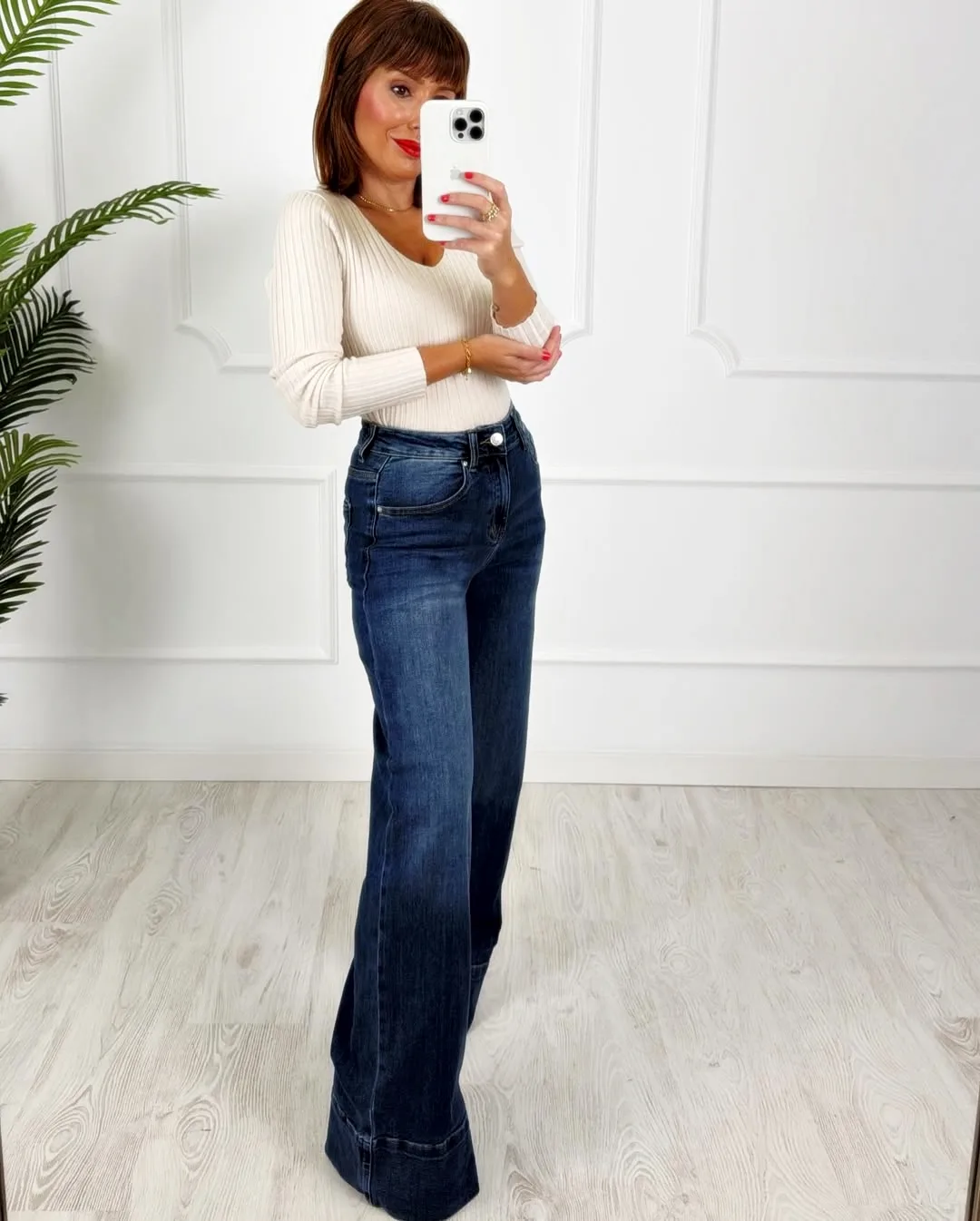 Pantalón palazzo denim medio