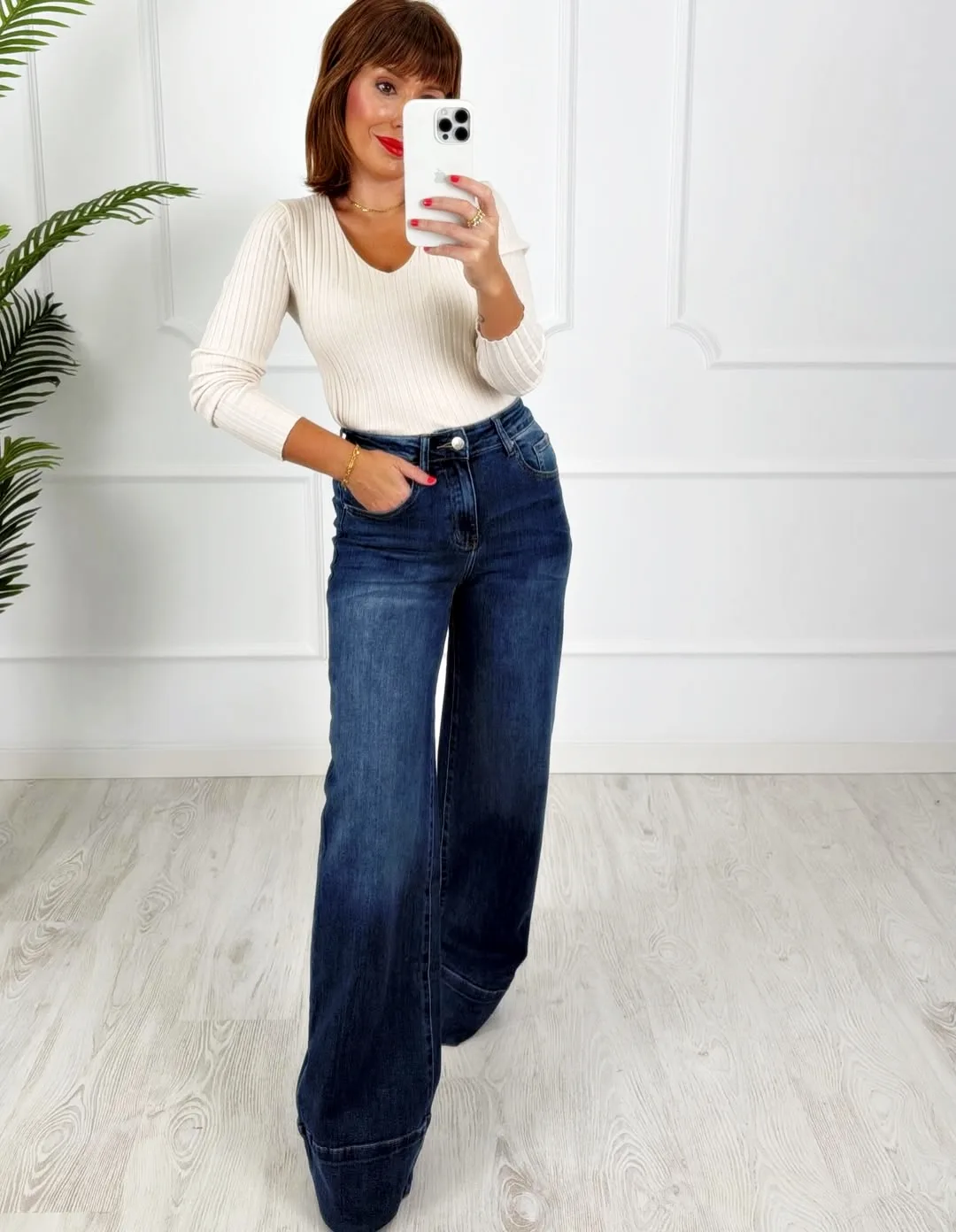 Pantalón palazzo denim medio - Imagen 2