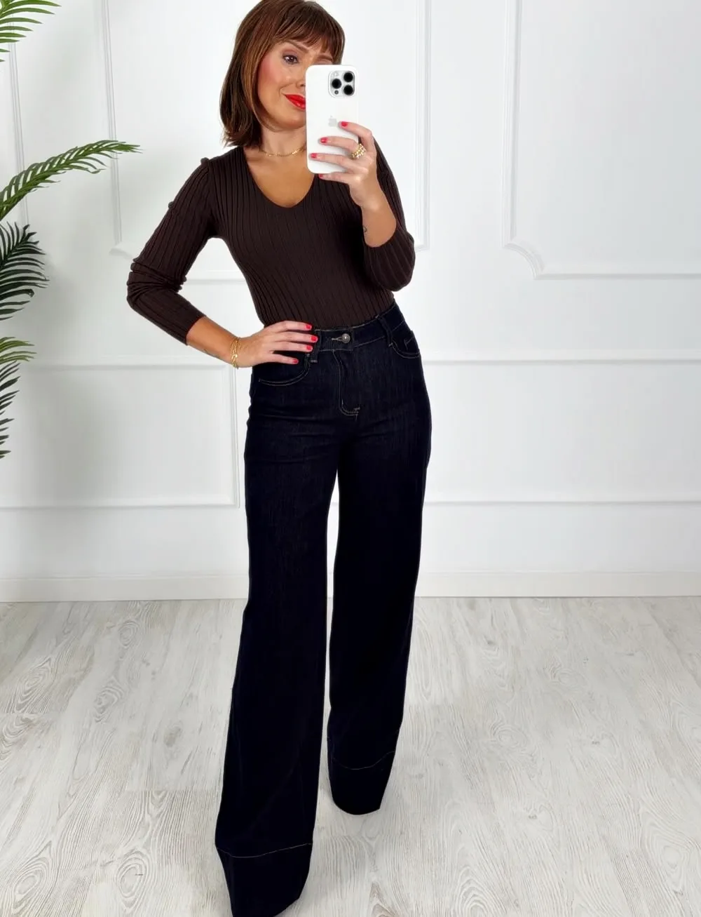 Pantalón palazzo denim oscuro