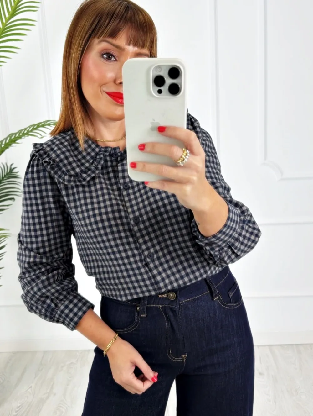 Camisa vichy marino gris
