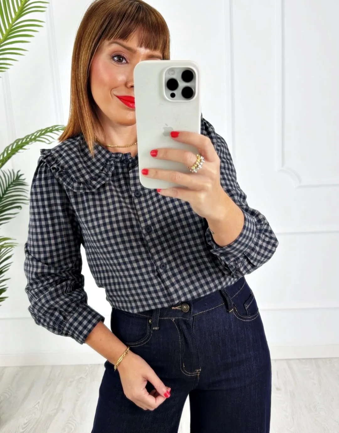 Camisa vichy marino gris