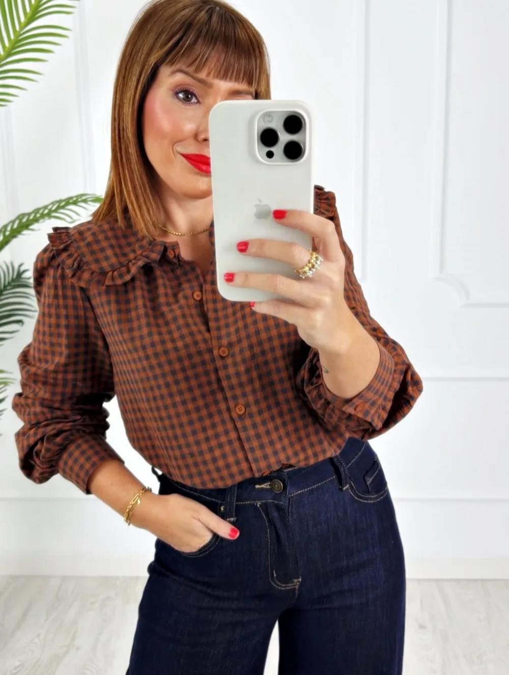 Camisa vichy marrón marino