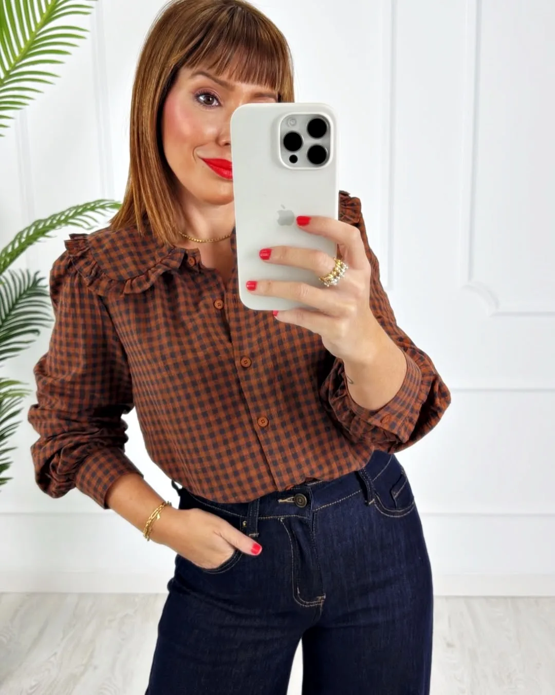 Camisa vichy marrón marino
