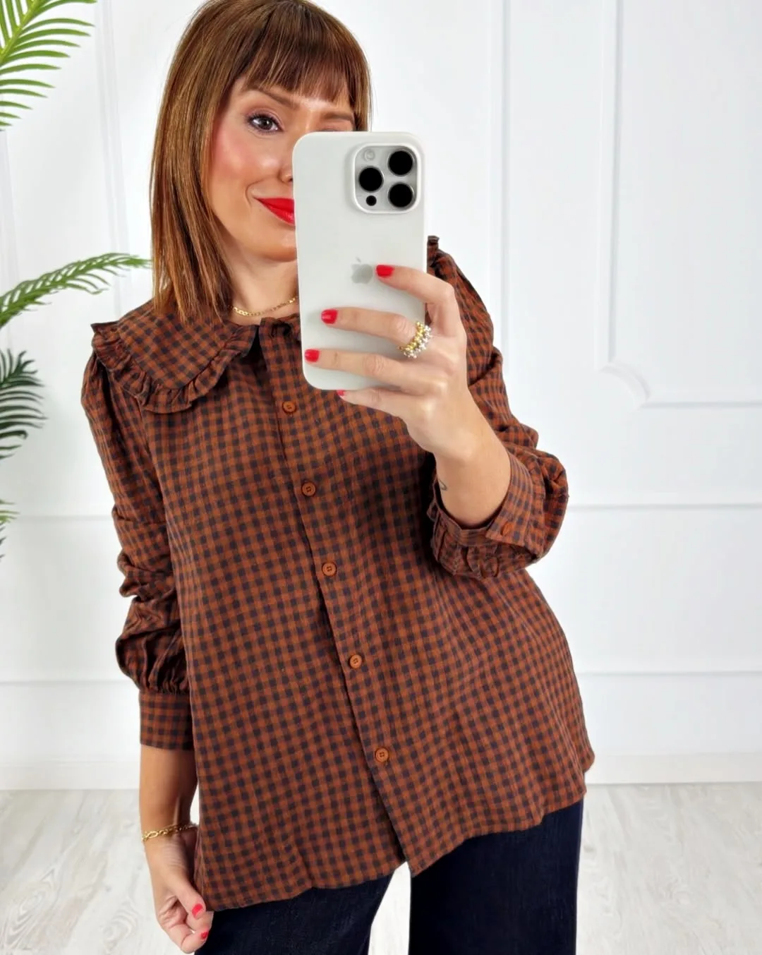 Camisa vichy marrón marino - Imagen 3