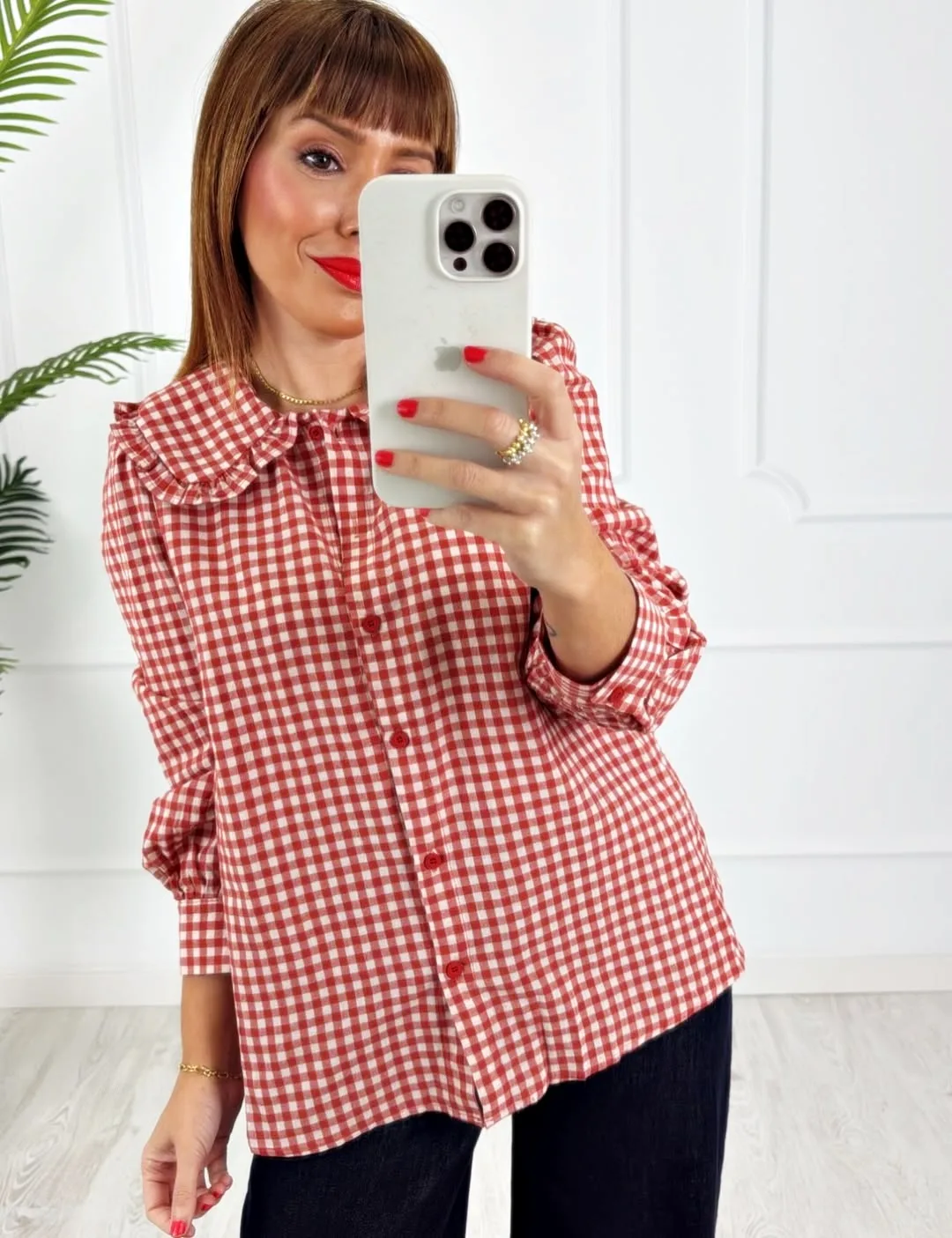 Camisa vichy rojo blanco - Imagen 2